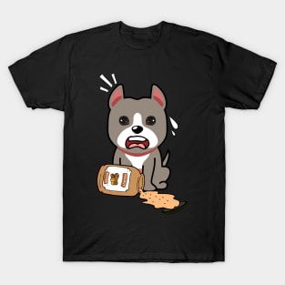 Cute Grey Dog spilled a jar of peanut butter T-Shirt